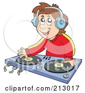 Poster, Art Print Of Male Dj Wearing Headphones And Mixing Records
