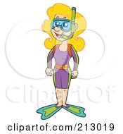 Poster, Art Print Of Happy Blond Woman Dressed In Snorkel Gear