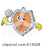 Royalty Free RF Clipart Illustration Of A Mad Shield Holding A Mace