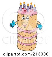 Royalty Free RF Clipart Illustration Of A Happy Layered Birthday Cake Character With Purple Candles