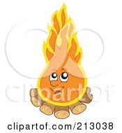 Royalty Free RF Clipart Illustration Of A Campfire Character On Logs