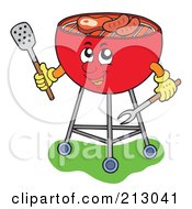 Poster, Art Print Of Happy Barbeque Grill Holding Utensils