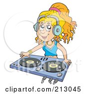 Poster, Art Print Of Female Dj Wearing Headphones And Mixing Records