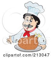 Poster, Art Print Of Friendly Chef With A Roasted Turkey