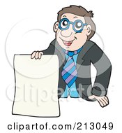 Royalty Free RF Clipart Illustration Of A Happy Businessman Holding A Blank Document by visekart