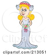 Royalty Free RF Clipart Illustration Of A Pretty Blond Bride Holding A Bouquet by visekart