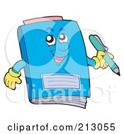 Poster, Art Print Of Happy Blue Notebook Holding A Pencil