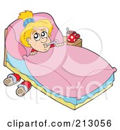 Royalty Free RF Clipart Illustration Of A Sick Girl Taking Her Temperature In Bed