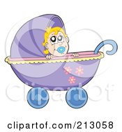 Royalty Free RF Clipart Illustration Of A Baby Girl In A Pram