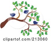Poster, Art Print Of Royalty-Free Rf Clipart Illustration Of Three Blue Birds On A Tree Branch