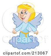 Poster, Art Print Of Happy Blond Angel Girl On A Cloud