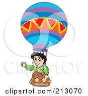 Poster, Art Print Of Happy Boy Riding In A Hot Air Balloon