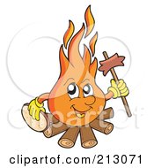 Poster, Art Print Of Happy Flame Holding A Stick And Sausage