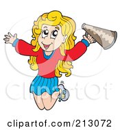 Royalty Free RF Clipart Illustration Of A Jumping Blond Cheerleader