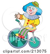 Royalty Free RF Clipart Illustration Of A Blue Haired Clown Riding A Bike