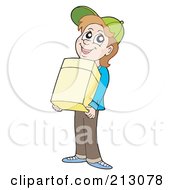 Poster, Art Print Of Happy Boy Carrying A Cardboard Box