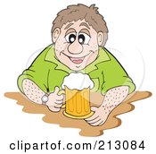 Poster, Art Print Of Happy Man Sitting With A Mug Of Beer
