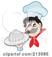 Royalty Free RF Clipart Illustration Of A Friendly Chef Serving A Platter Of Food