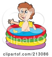 Poster, Art Print Of Little Boy Waving And Soaking In A Pool