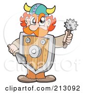 Poster, Art Print Of Mad Viking Wearing A Shield And Holding Weapons