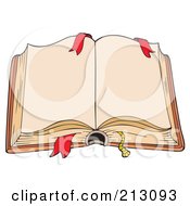 Royalty Free RF Clipart Illustration Of An Open Book With Aged Pages And Red Ribbons