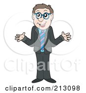 Royalty Free RF Clipart Illustration Of A Happy Businessman Shrugging by visekart