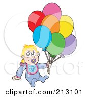 Royalty Free RF Clipart Illustration Of A Baby Boy Sitting And Holding Balloons