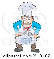Royalty Free RF Clipart Illustration Of A Mad Chef Walking Forward With A Knife And Fork