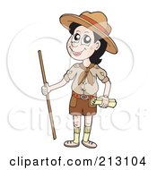 Poster, Art Print Of Happy Scout With A Walking Stick