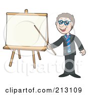 Poster, Art Print Of Happy Businessman Holding A Pointer Stick To A Board