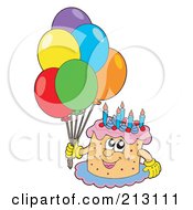 Poster, Art Print Of Happy Birthday Cake Character With Party Balloons