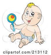 Poster, Art Print Of Baby Boy Sitting And Playing With A Rattle