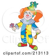 Poster, Art Print Of Female Clown Girl Holding A Flower