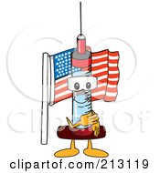 Medical Syringe Mascot Character Pledging Allegiance To The American Flag