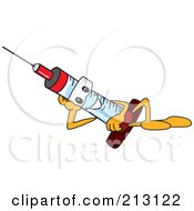 Medical Syringe Mascot Character Reclining