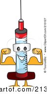 Medical Syringe Mascot Character Flexing His Muscles