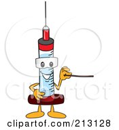 Medical Syringe Mascot Character Using A Pointer Stick