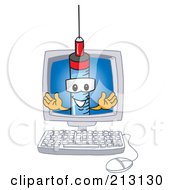 Medical Syringe Mascot Character In A Computer Screen