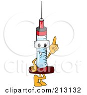 Medical Syringe Mascot Character Pointing Up