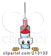 Medical Syringe Mascot Character Looking Over A Blank Sign