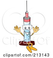 Poster, Art Print Of Medical Syringe Mascot Character Jumping