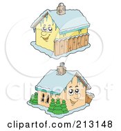 Royalty Free RF Clipart Illustration Of A Digital Collage Of Two Winter Houses