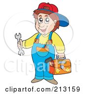 Poster, Art Print Of Happy Repair Man Holding Tools