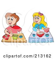 Royalty Free RF Clipart Illustration Of A Digital Collage Of Children Eating Noodles