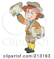 Poster, Art Print Of Paper Boy Smiling And Holding Up A Newspaper