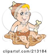 Royalty Free RF Clipart Illustration Of A Caveman Baby Holding A Bone by visekart
