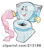 Happy Toilet Holding Pink Toilet Paper