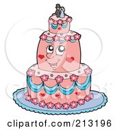 Royalty Free RF Clipart Illustration Of A Happy Pink Wedding Cake