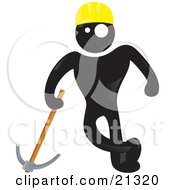 Poster, Art Print Of Blackman Character In A Yellow Hardhat Leading On A Pickaxe At A Construction Site