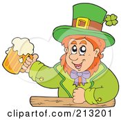 Poster, Art Print Of Happy Leprechaun At A Bar Holding Up A Beer